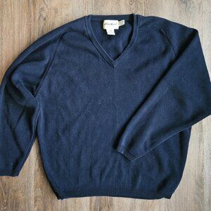 Vintage eddie bauer 100% cotton navy blue v neck men's sweater size large